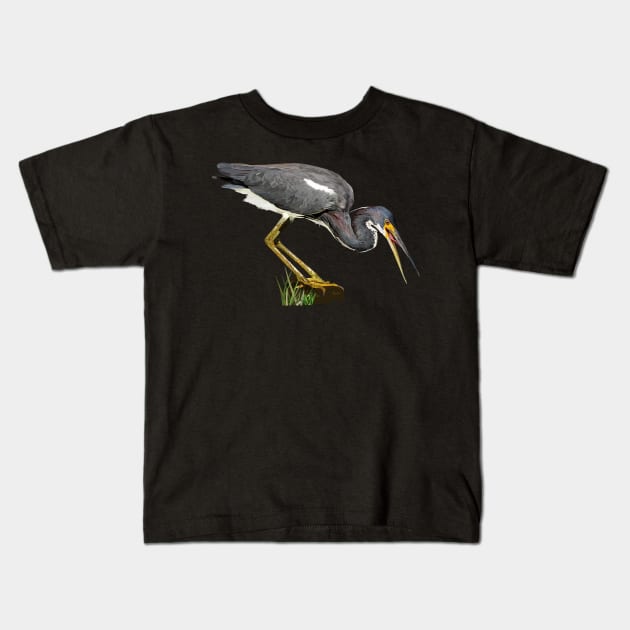 Tricolored Heron Kids T-Shirt by obscurite